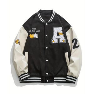 Men&#39;s Varsity Patchwork Bomber Jacket – Retro Streetwear Letterman Style