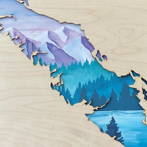 Vancouver Island Wood Art Kit, DIY Layered Map Decor, Laser Cut Coastal Landscape, Paint Your Own Art, 3D Home Decor Art Kit