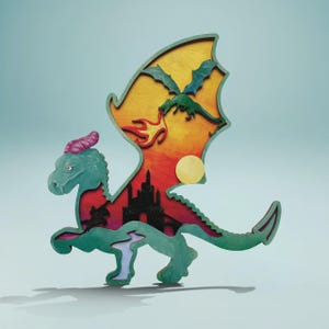 2 Layer Wooden Dragon Art, Laser Cut Dragon Wall Decor, Dragon Craft Kit, Handcrafted 3D Artwork, Animal Decor, Dragon Lovers Gifts