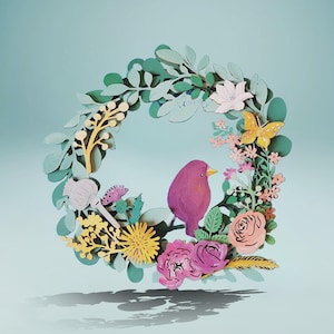 Spring Wreath Kit, DIY 3D Floral Wreath, Spring Decor Kit Art, Summer Wreath Kit, Nature Lover Gift, Laser Cut Craft Kit