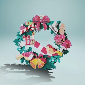 Winter Wreath Kit, Holiday DIY Wreath Kits, 3D Floral Wreath, Winter Door Wreath Art, Wood Craft Kit For Decor