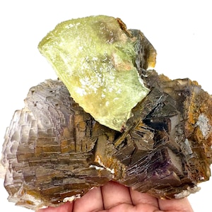 1.07 KG Brown and Green Fluorite Cubes with Calcite Crystals – Rare Raw Mineral Specimen | Healing Crystal & Collector’s Piece | Home Decor