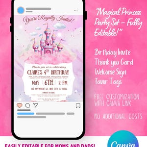 Convite de aniversário de princesa em tons pastéis editável | Rosa pastel para qualquer idade | Convite para castelo de conto de fadas | Festa da princesa real rosa | Oferta de pacote
