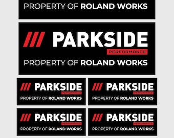 12 Personalized "Property Of" Parkside Tool Stickers | 3 Sizes | Laminated