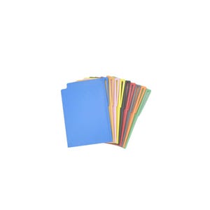 Pode incluir: Um leque de pastas coloridas em várias tonalidades, incluindo azul, amarelo, verde e vermelho. As pastas têm um design com abas para facilitar a organização e são feitas de um material resistente. Ideal para uso no escritório ou na escola.