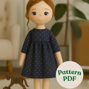 Patrón de costura para muñeca Maya / Muñeca de tela de 35 cm con vestido (Plantilla PDF)