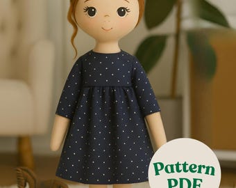 Maya Doll Sewing Pattern | 35 cm Cloth Doll with Dress (PDF Template)