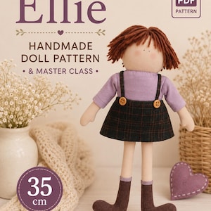 Molde e aula prática em PDF para boneca artesanal — Boneca de tecido “Ellie” (35 cm)
