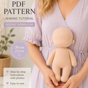Doll sewing pattern PDF | Beginner rag doll body tutorial | 9.5 inch cloth doll