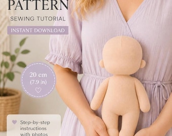 Doll sewing pattern PDF | Beginner rag doll body tutorial | 9.5 inch cloth doll