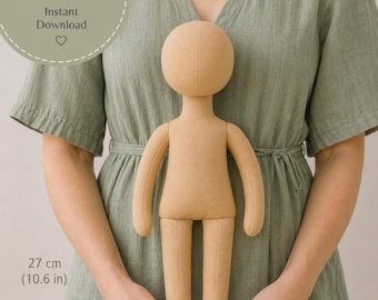 Handmade reg doll base, 25-28 cm sewing doll body | Blank textile doll for OOAK & Art doll projects