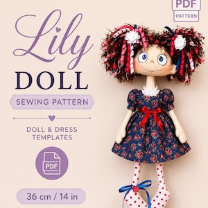 Lily Doll Sewing Pattern | PDF Dress Template, 36cm Soft Toy (Digital Download)