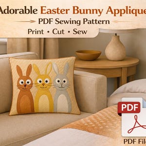 Wzór aplikacji z motywem rodziny króliczków na poduszkę lub kołdrę | Wzór do szycia w formacie PDF