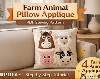 La nostra fattoria – Modello per applicazione (download digitale) / Modello per cucire una coperta con animali / Modello PDF