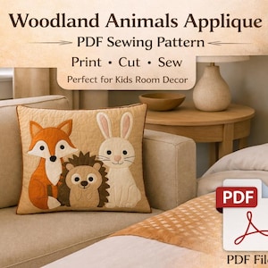 枕やキルト用の動物のアップリケパターン（PDFダウンロード）