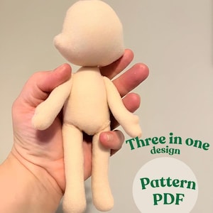Textile doll sewing pattern PDF | 3 doll sizes | Step-by-Step face painting guide