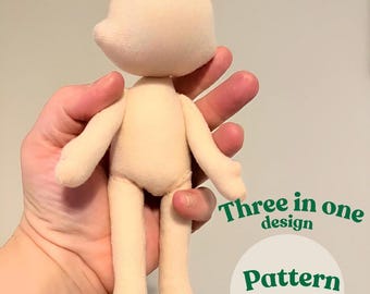 Textile doll sewing pattern PDF | 3 doll sizes | Step-by-Step face painting guide