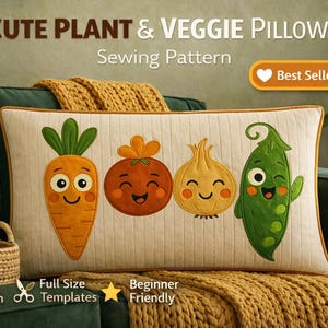 Patrón de apliques de verduras estilo Kawaii / Plantilla de costura para principiantes (Descarga en PDF)