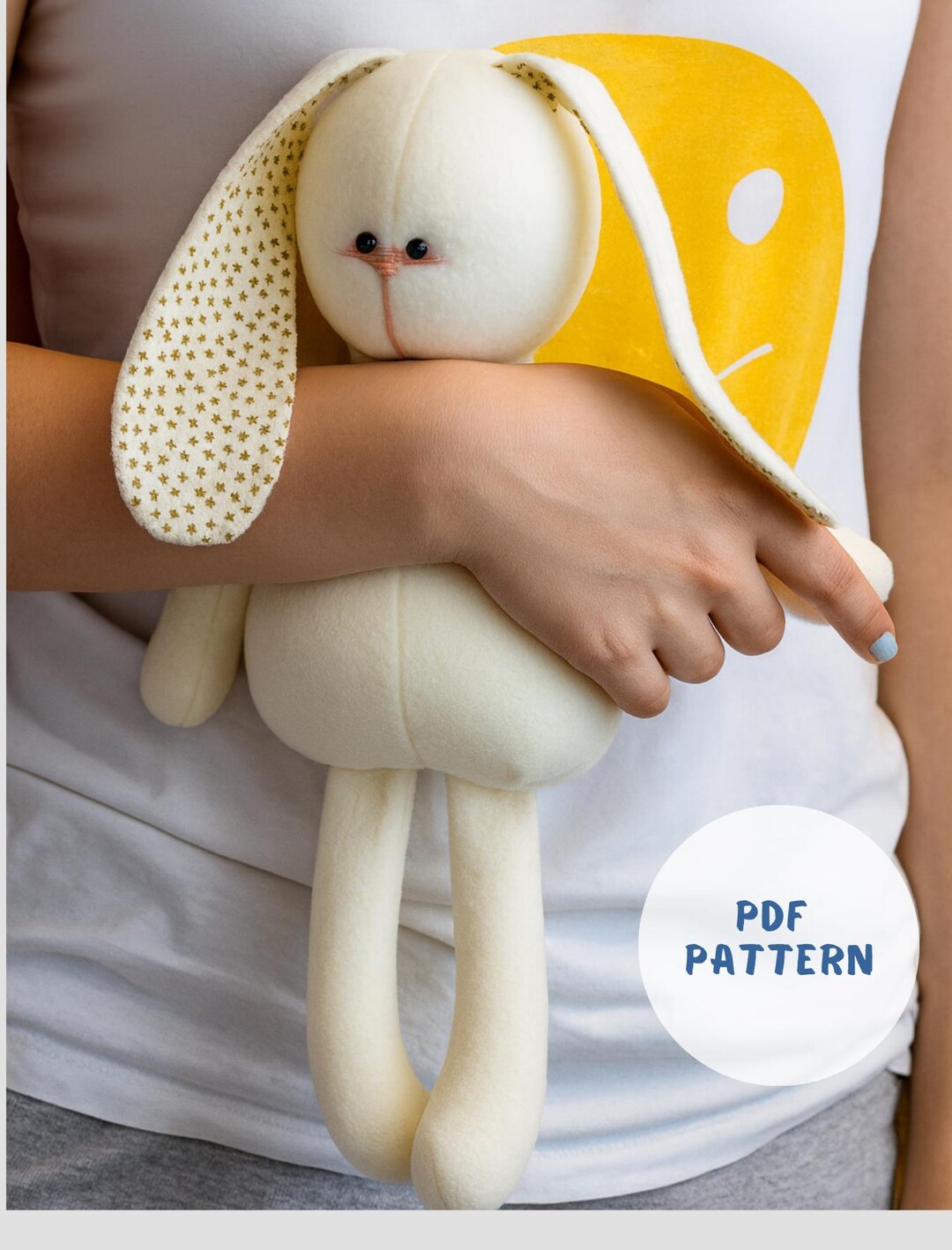 Fleece Plush Bunny Sewing Pattern: Soft Rabbit Toy With Cotton Ears ...