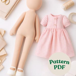 Base de muñeca de tela hecha a mano, 25-26 cm / Cuerpo de muñeca para coser / Patrón en PDF