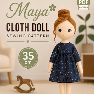 Patrón de costura para muñeca Maya / Muñeca de tela de 35 cm con vestido (plantilla PDF)