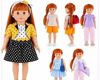 18-Inch Doll Summer Outfits Sewing Pattern | 5 Looks, Accessories (PDF Download)