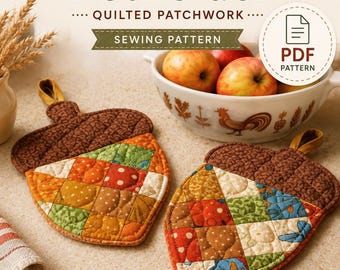 Salvamanteles acolchado con diseño de bellota – Salvamanteles hecho a mano / Decoración de cocina otoñal / Salvamanteles rústico de granja con diseño de bellota
