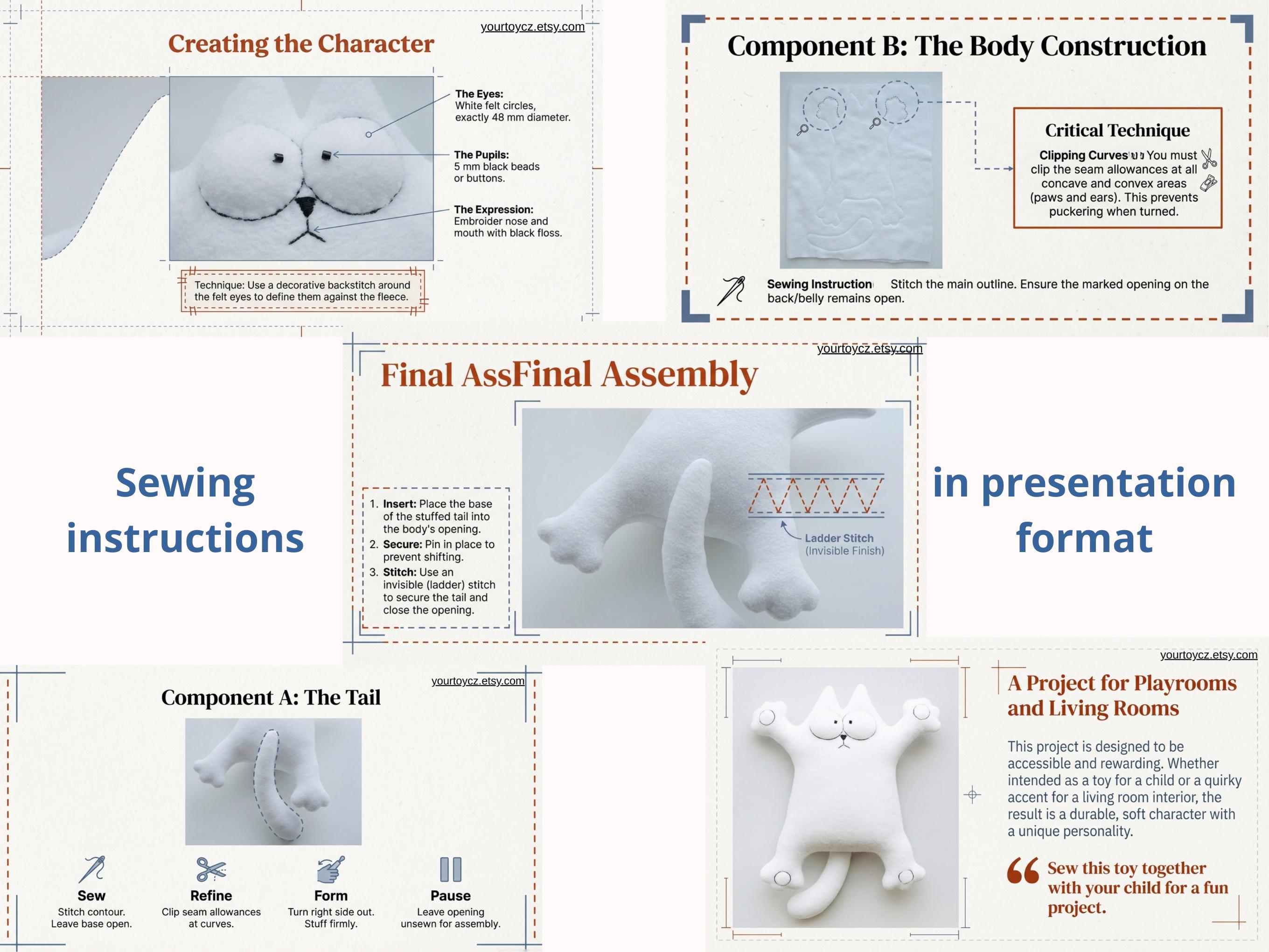 Plush Cat Sewing Pattern PDF | DIY Soft Toy Tutorial + Presentation ...