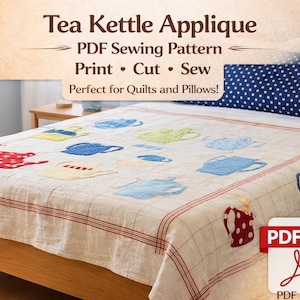 Coffee Pots Applique Pattern, Sewing Guide, Quilt Block Design (PDF Pattern)