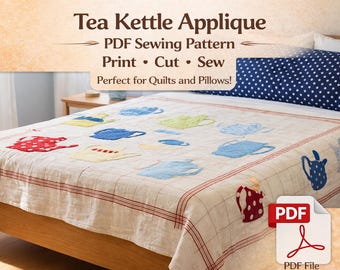 Modello per applicazione di caffettiere, guida al cucito, disegno di blocchi per trapunte (modello PDF)