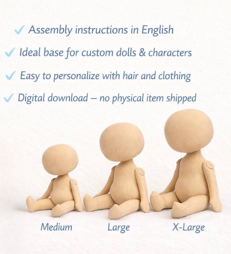 Cloth Doll Body Sewing Pattern | Rag Doll Template, 3 Sizes (PDF Download) image 2