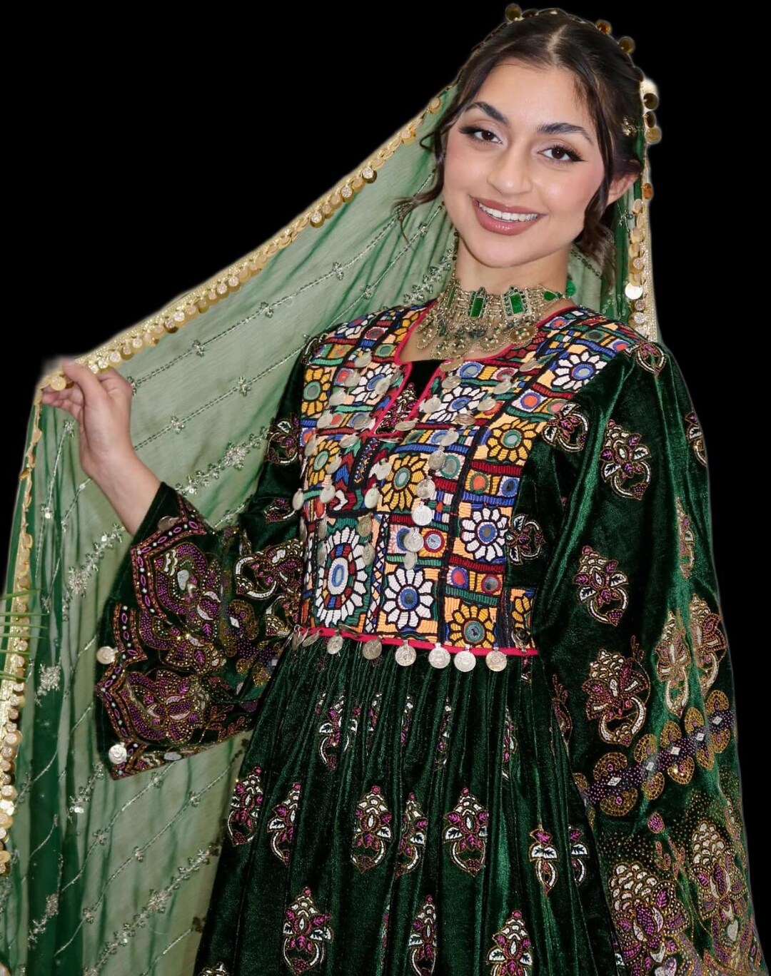 値下げ激レア！ビンテージ/アフガン民族衣装ドレス[YA] ヴィンテージのアフガン・クチドレス：鏡面刺繍の民族衣装 - Etsy 日本