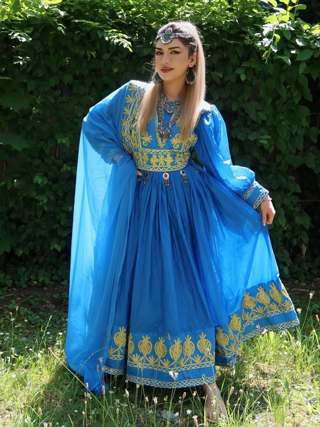 blue afghani dress Embroidered Afghan Dress: Royal Blue Chamra, Custom Boho Outfit