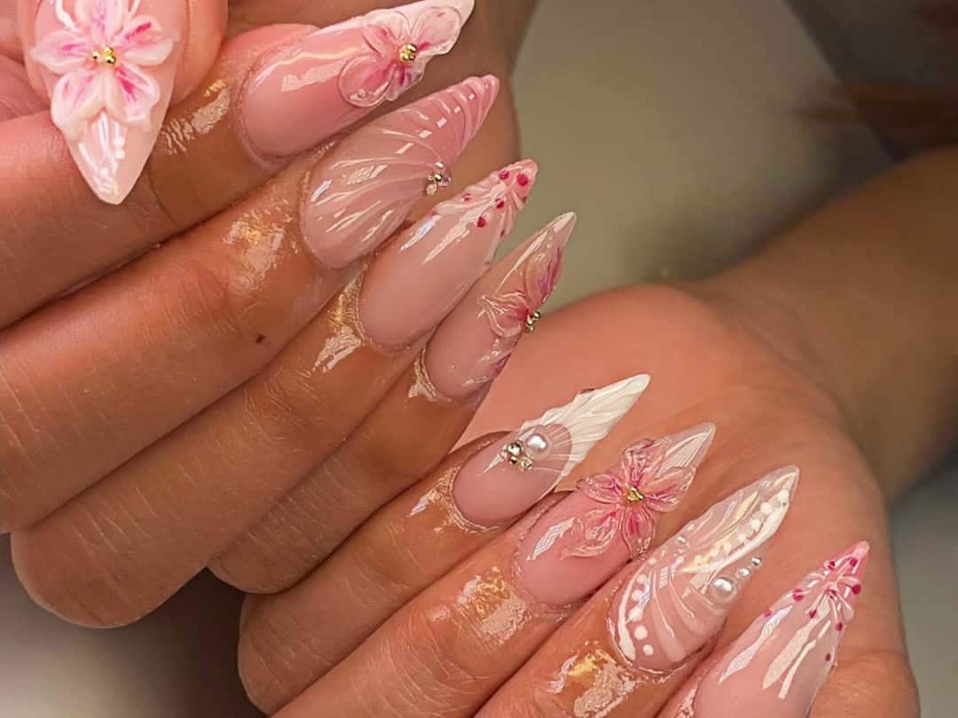 Floral Nails,French Nails,hand painted nail,custom press on nails,3D Nails,Stiletto Nails,Acrylic Nails,Birthday gift,Girl gift