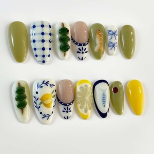 Lemon Nails,French nails,hand painted nail,custom press on nails,3D Nails,Almond Nails,Acrylic Nails,Birthday gift,Girl gift