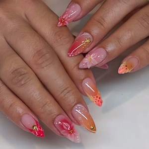 Floral Nails,French Nails,hand painted nail,Minimalist,custom press on nails,3D Nails,Almond  Nails,Acrylic Nails,Birthday gift,Girl gift