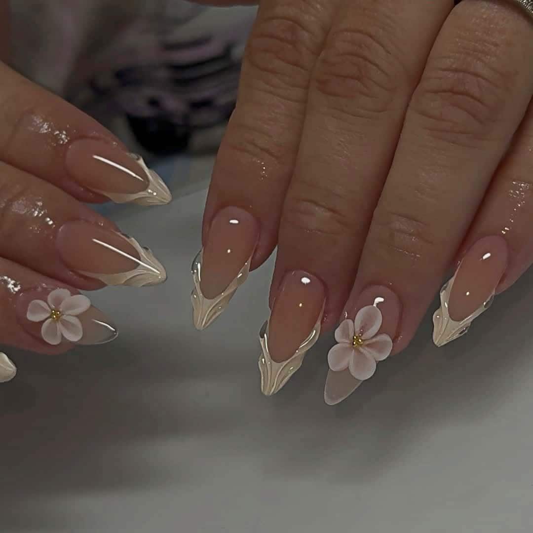 Floral Nails,French Nails,Minimalist,hand painted nail,custom press on nails,3D Nails,Almond Nails,Acrylic Nails,Birthday gift,Girl gift
