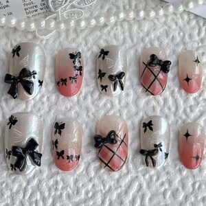 Bow Nails,French Nails,hand painted nail,custom press on nails,3D Nails,Almond Nails,Acrylic Nails,Birthday gift,Girl gift