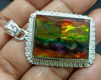 Pendentif arc-en-ciel en ammolite naturelle - Argent sterling 925, fabrication de bijoux 66,50 ct