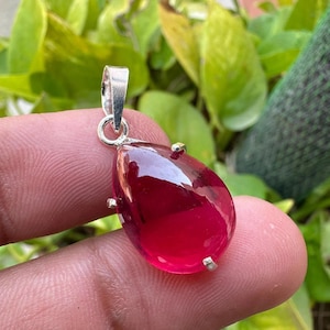 20.90 Ct Natural Ruby Cabochon Pendant 925 Sterling Silver for Jewellery Making Pendant Gift For Women - 18x13 MM