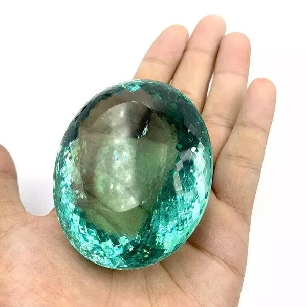 256.55 Ct Ocean Blue Topaz Huge Oval Cut Brazilian Crystal Natural Loose Cut Gemstone for Jewellery Making Pendant Necklace for Women/Her