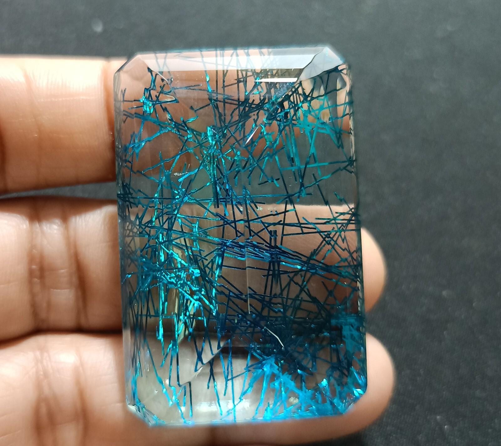165.35 Ct Natural Blue Rutilated Quartz Emerald Cut Loose Gemstone for ...