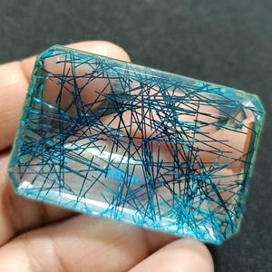 Emerald Cut Blue Rutilated Quartz Gemstone – 165.35 Ct Loose Stone