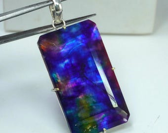 Pendentif ammolite, argent sterling 925, pierre précieuse multicolore 90 Ct