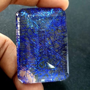 Blå rutilerad kvarts ädelsten – smaragdslipad, felfri smyckestillverkningssten (50,1x35,2 MM) 215,05 Ct
