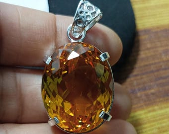 Gold Yellow Topaz Pendant 65.00 Ct Gemstone Necklace, 925 Sterling Silver Jewelry Gift for Women, Oval  Fine Cut November Birthstone