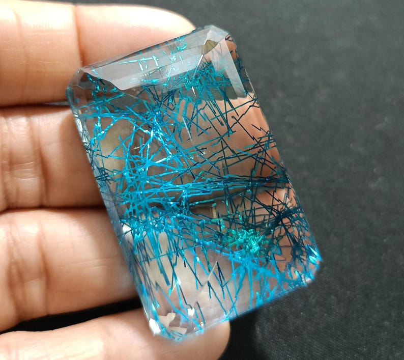 Emerald Cut Blue Rutilated Quartz Gemstone – 165.35 Ct Loose Stone - Etsy