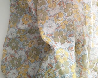 Vintage Floral Print Fabric- 1 1/2 Plus Yards- Vintage Yellow, Green, White Floral Print