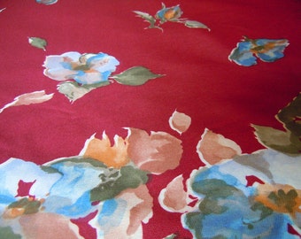 Burgandy Floral Vintage Polyester Fabric- 4 Plus Yards