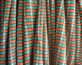 Orange and Green Checkered Vintage Fabric- 3 Yards- Woven Polyester Blend